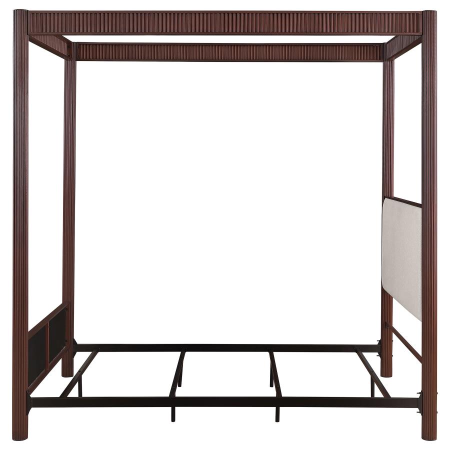 Coaster 360331Q Zimmerlee bronze metal finish canopy frame and beige linen like fabric padded queen canopy bed
