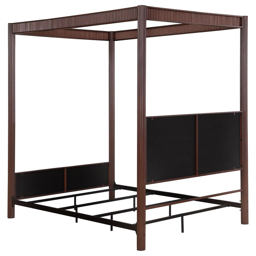 Coaster 360331Q Zimmerlee bronze metal finish canopy frame and beige linen like fabric padded queen canopy bed
