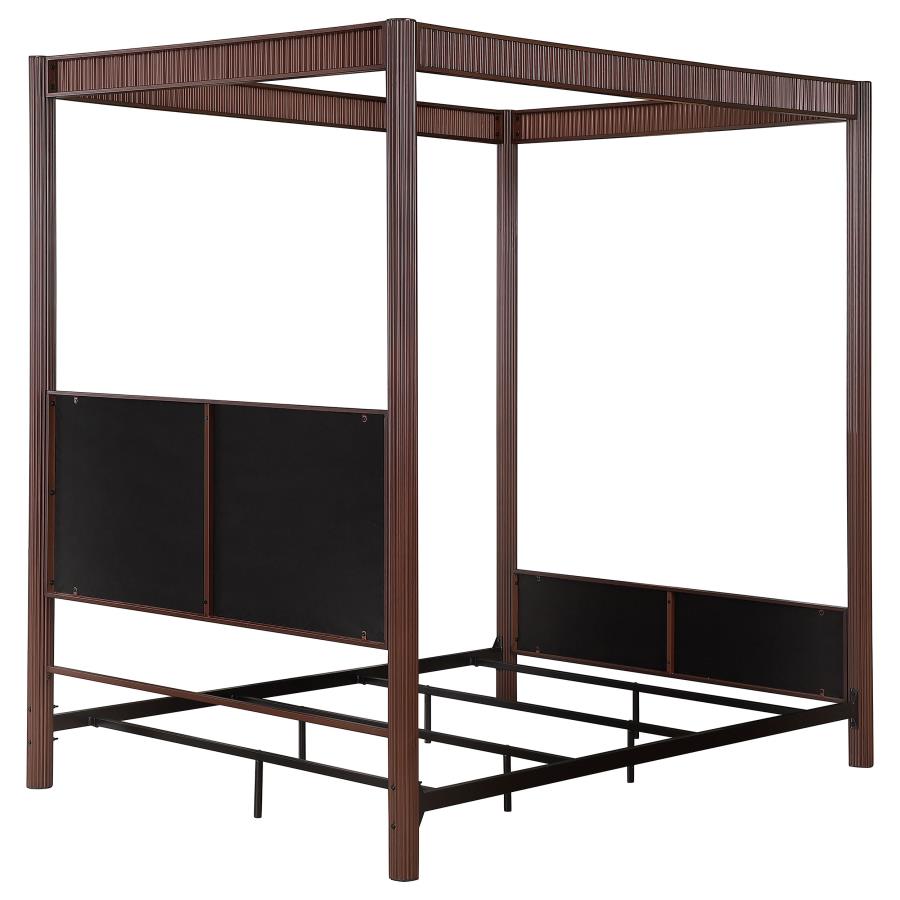 Coaster 360331Q Zimmerlee bronze metal finish canopy frame and beige linen like fabric padded queen canopy bed
