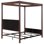 Coaster 360331Q Zimmerlee bronze metal finish canopy frame and beige linen like fabric padded queen canopy bed