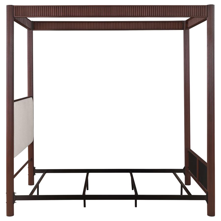 Coaster 360331Q Zimmerlee bronze metal finish canopy frame and beige linen like fabric padded queen canopy bed