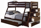 Acme 37015 Harriet bee freeport jason espresso finish wood twin over full bunk bed set stair case drawers trundle