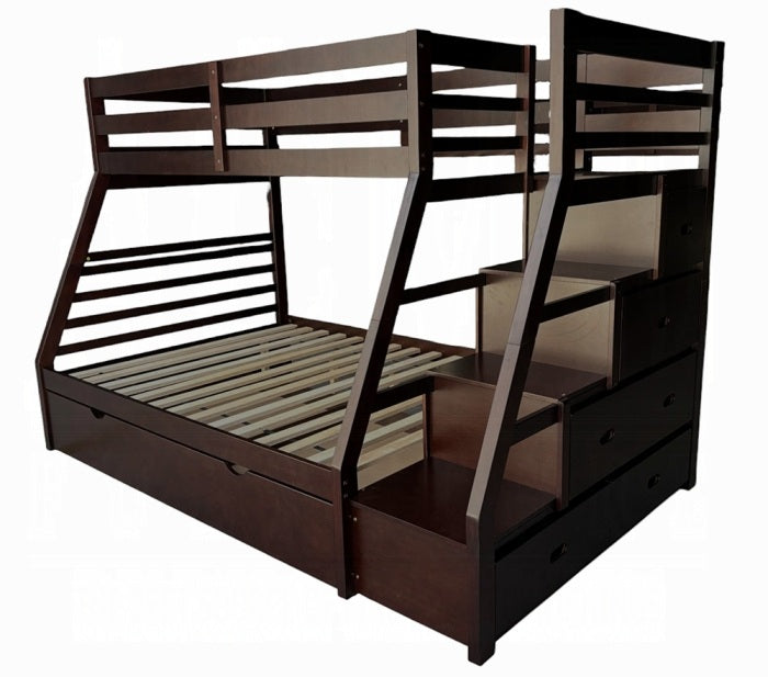 Acme 37015 Harriet bee freeport jason espresso finish wood twin over full bunk bed set stair case drawers trundle