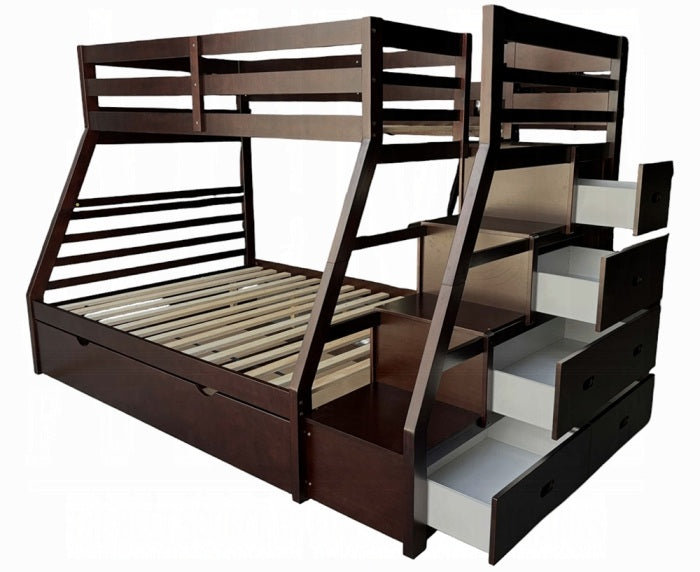Acme 37015 Harriet bee freeport jason espresso finish wood twin over full bunk bed set stair case drawers trundle