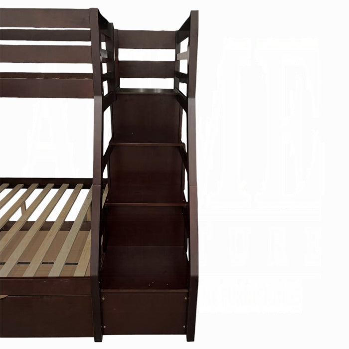 Acme 37015 Harriet bee freeport jason espresso finish wood twin over full bunk bed set stair case drawers trundle