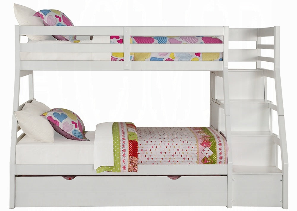 Acme 37105 Harriet bee freeport jason white finish wood twin over full bunk bed set stair case drawers with trundle