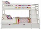 Acme 37105 Harriet bee freeport jason white finish wood twin over full bunk bed set stair case drawers with trundle