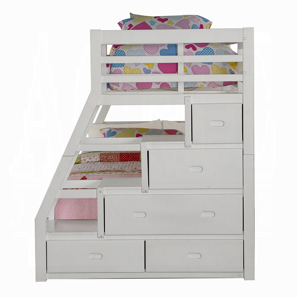 Acme 37105 Harriet bee freeport jason white finish wood twin over full bunk bed set stair case drawers with trundle