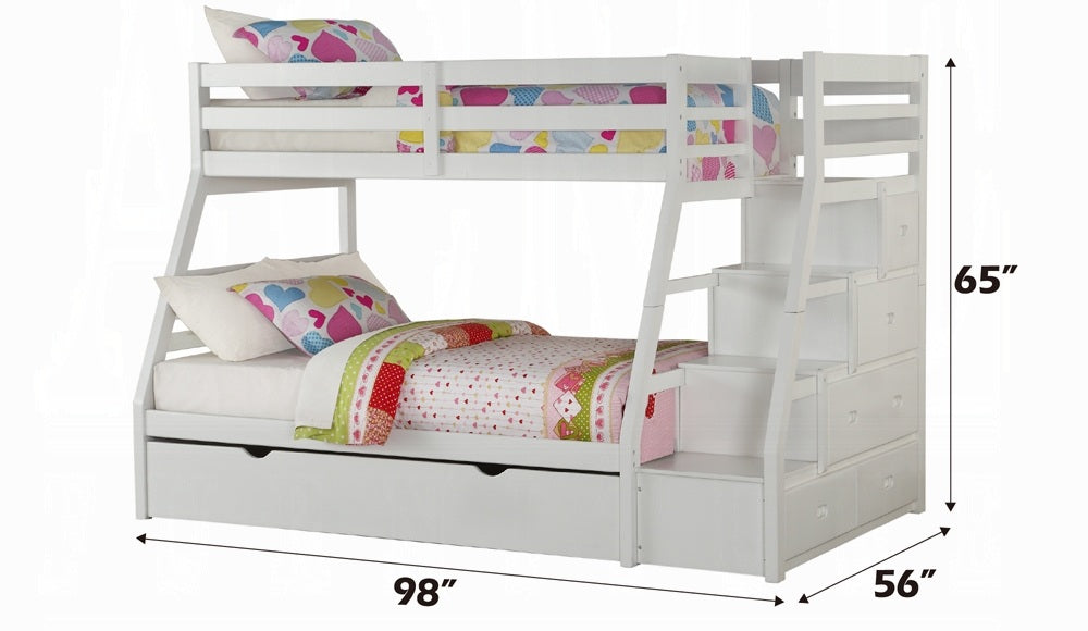 Acme 37105 Harriet bee freeport jason white finish wood twin over full bunk bed set stair case drawers with trundle