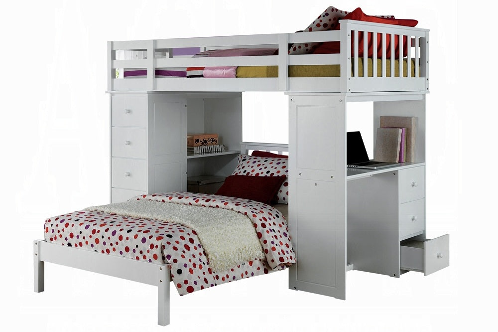 Acme 37145 Harriet bee freya white finish wood twin loft bed with staircase and drawers