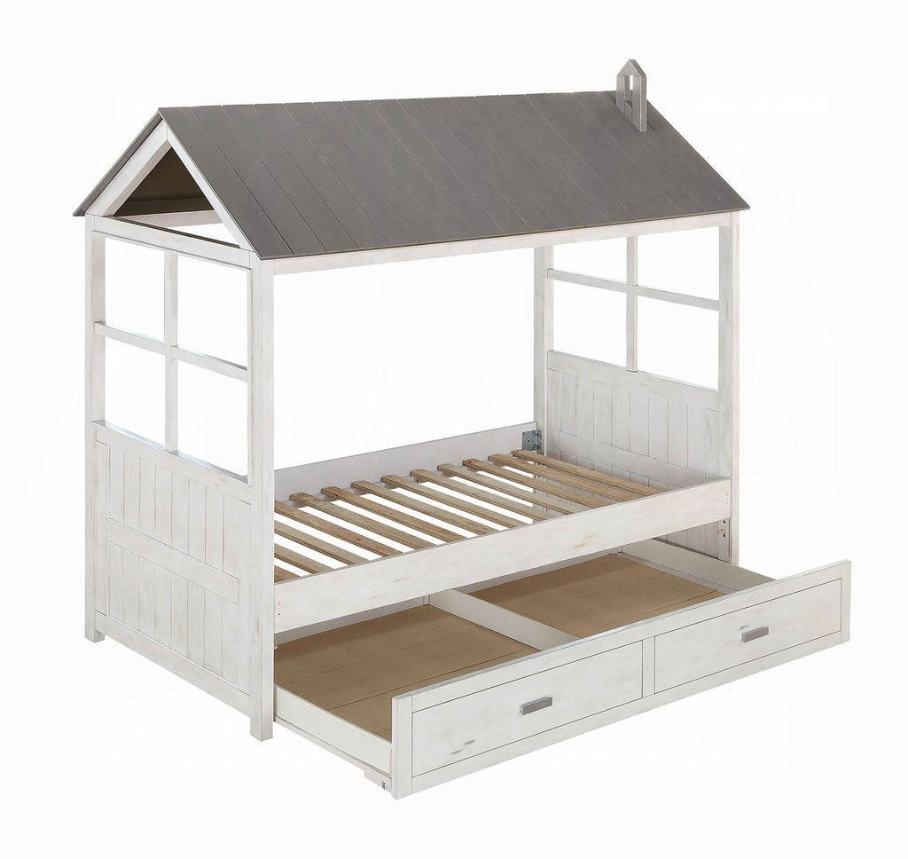 Acme 37170T Harriet bee fujii tree house cottage weathered white and grey finish wood twin covered bed
