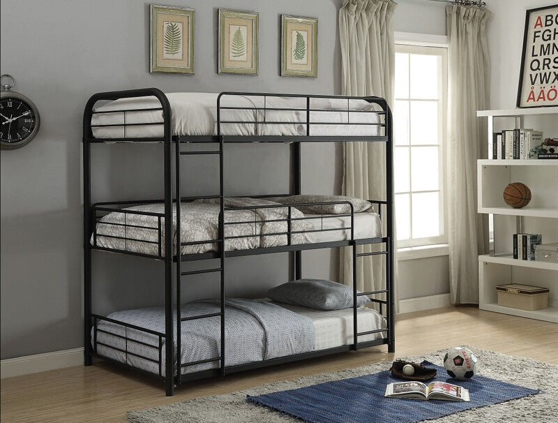 Acme 37330 Zoomie kids bunce cairo black finish metal triple full bunk bed set