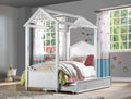 Acme 37345F Zoomie kids mila rapunzel white finish wood kids full size canopy bed scroll design accents