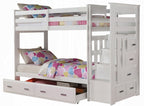 Acme 37370 Harriet bee fulda allentown white finish wood twin over twin bunk bed set storage drawer steps trundle