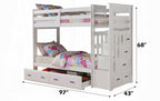 Acme 37370 Harriet bee fulda allentown white finish wood twin over twin bunk bed set storage drawer steps trundle