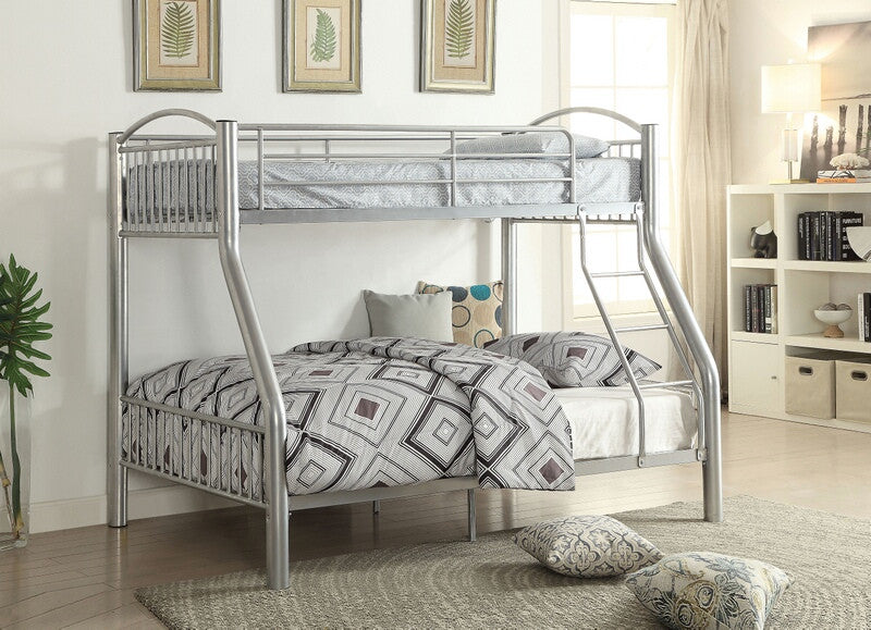 Acme 37380SI Harriet bee eder clayville cayelyn silver finish metal frame twin over full bunk bed