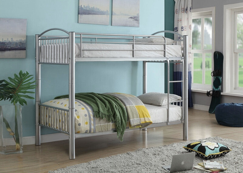 Acme 37385SI Harriet bee eder cayelyn silver finish metal frame twin over twin bunk bed
