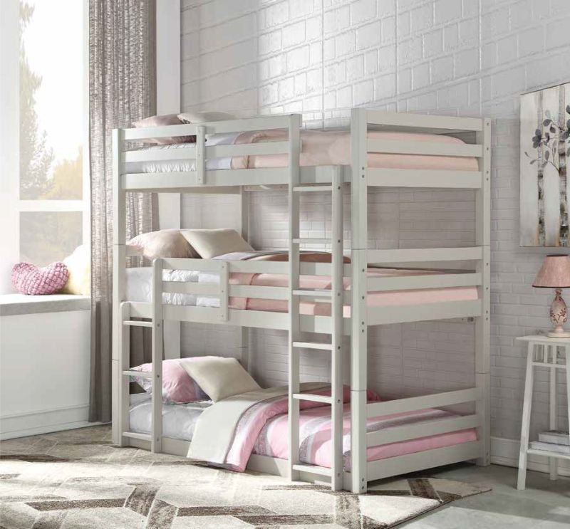 Acme 37420 Harriet bee henninger ronnie light gray finish wood triple twin bunk bed set