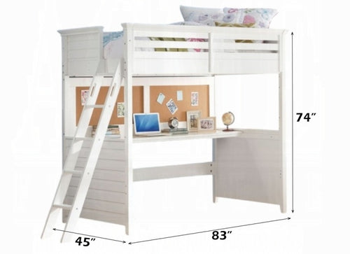 Acme 37670 Harriet bee arabella lacey white finish wood twin size loft bed desk bulletin boards