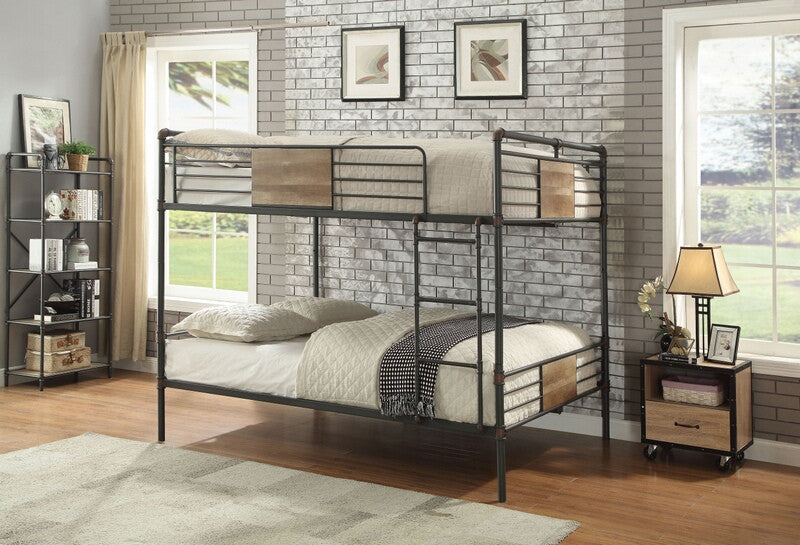 Acme 37720 Harriet bee edelen brantley hand brushed dark bronze finish metal queen over queen bed set