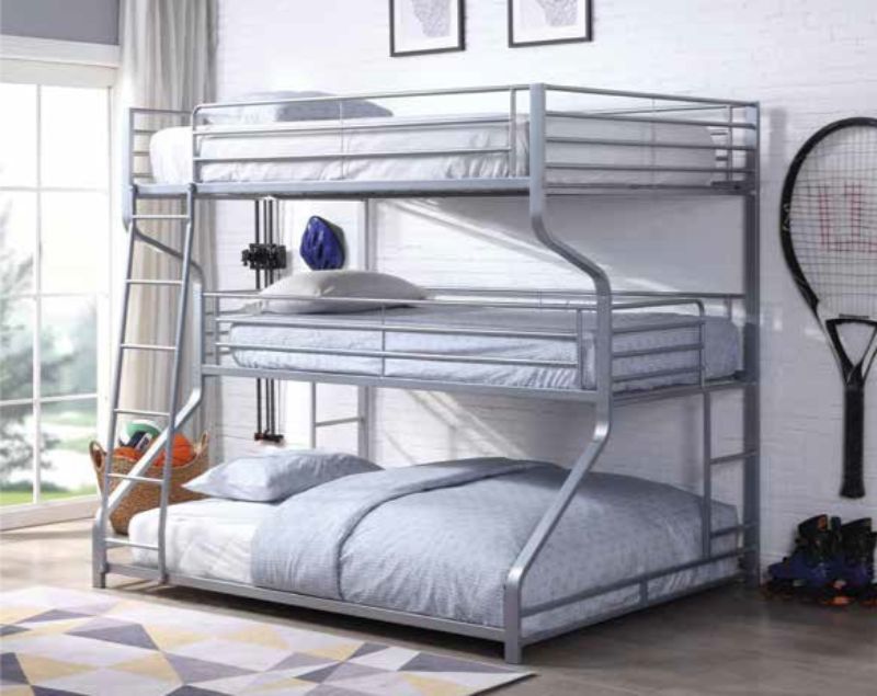 Acme 37790 Caius II silver finish metal triple bunk bed set Twin / full / queen