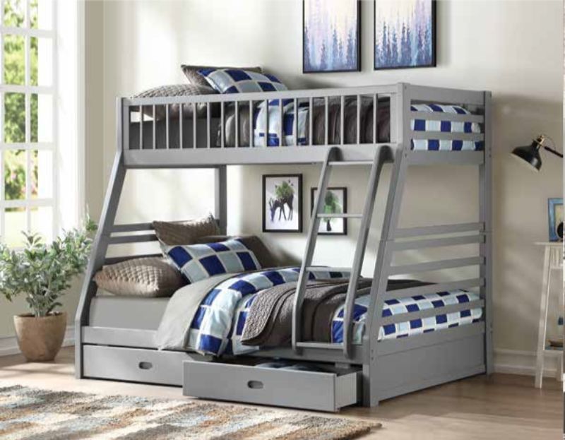 Acme 37840 Taylor & Olive bahia jason gray finish wood twin over full bunk bed with drawers trundle