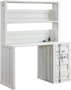 Acme 37887 2 pc Williston Forge cargo container style white finish metal kids student desk and hutch set