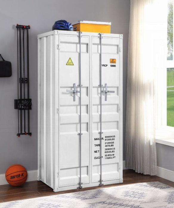Acme 37889 Cargo container style white metal storage wardrobe cabinet closet