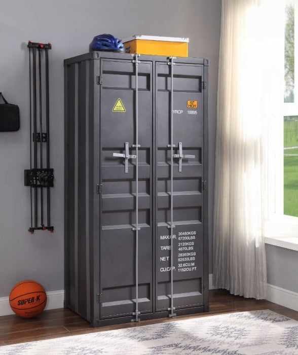 Acme 37899 Cargo container style grey metal storage wardrobe cabinet closet