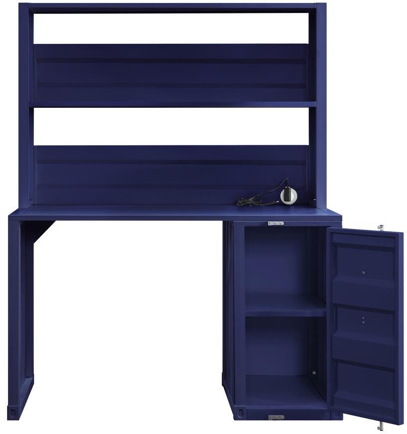 Acme 37907 2 pc  Williston Forge cargo container style blue finish metal kids student desk and hutch set