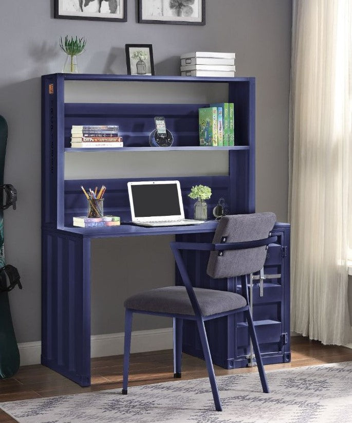 Acme 37907 2 pc  Williston Forge cargo container style blue finish metal kids student desk and hutch set