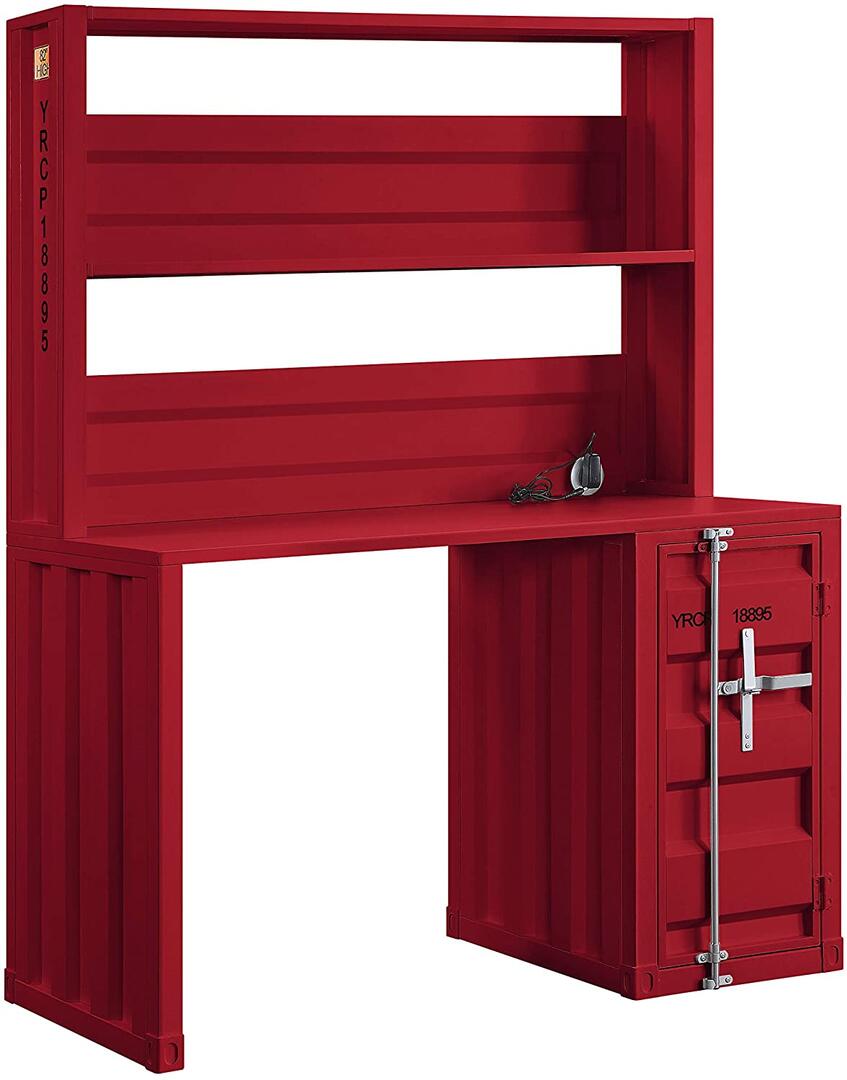 Acme 37917 2 pc  Williston Forge cargo container style red finish metal kids student desk and hutch set