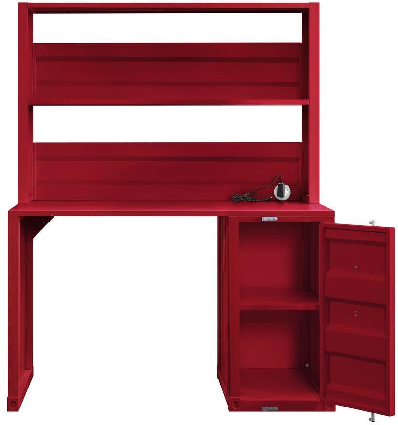 Acme 37917 2 pc  Williston Forge cargo container style red finish metal kids student desk and hutch set