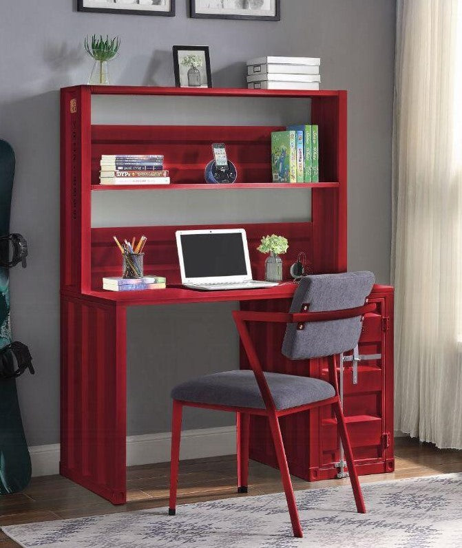 Acme 37917 2 pc  Williston Forge cargo container style red finish metal kids student desk and hutch set