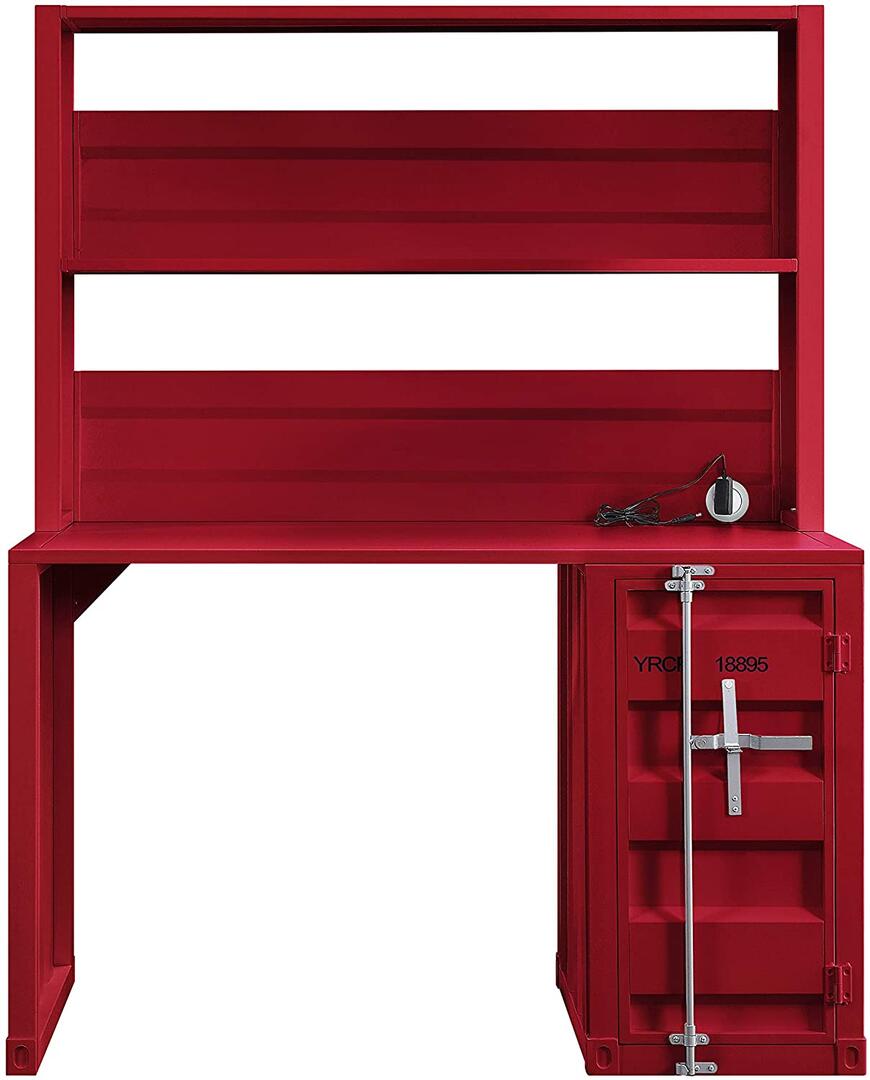 Acme 37917 2 pc  Williston Forge cargo container style red finish metal kids student desk and hutch set
