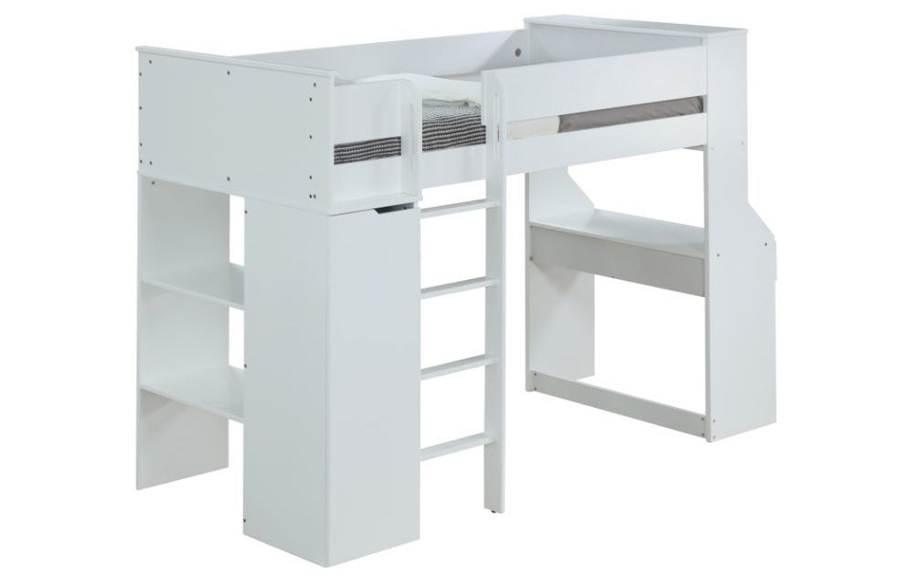 Acme 38060 Harriet bee fallinerlia ragna white finish wood twin loft bed with desk and drawers