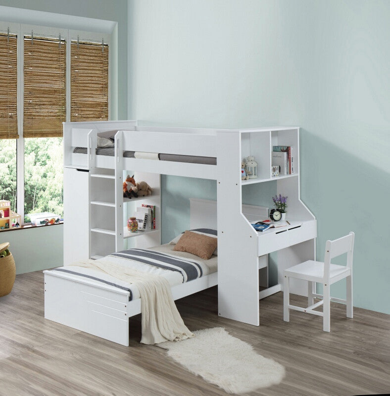 Acme 38060 Harriet bee fallinerlia ragna white finish wood twin loft bed with desk and drawers