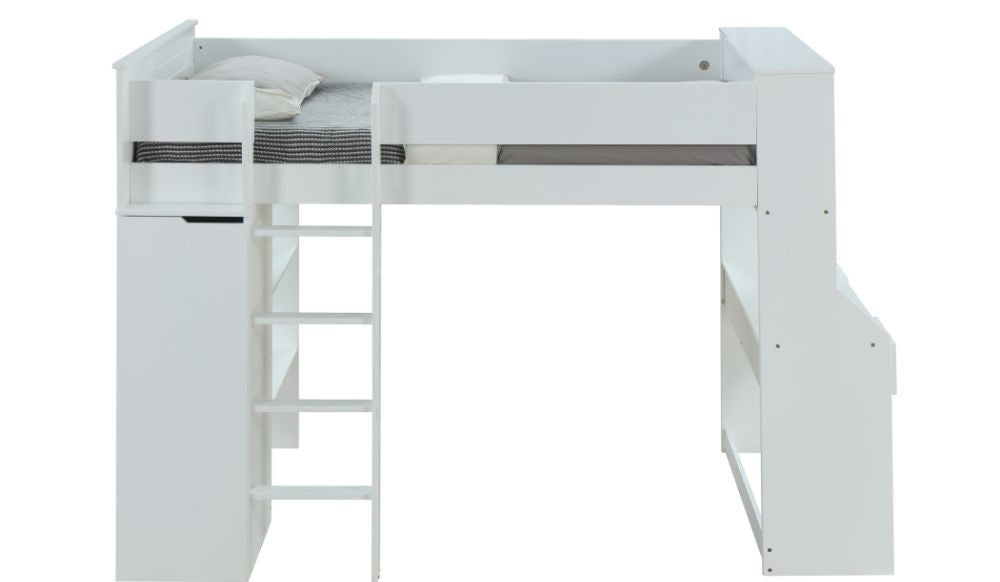 Acme 38060 Harriet bee fallinerlia ragna white finish wood twin loft bed with desk and drawers