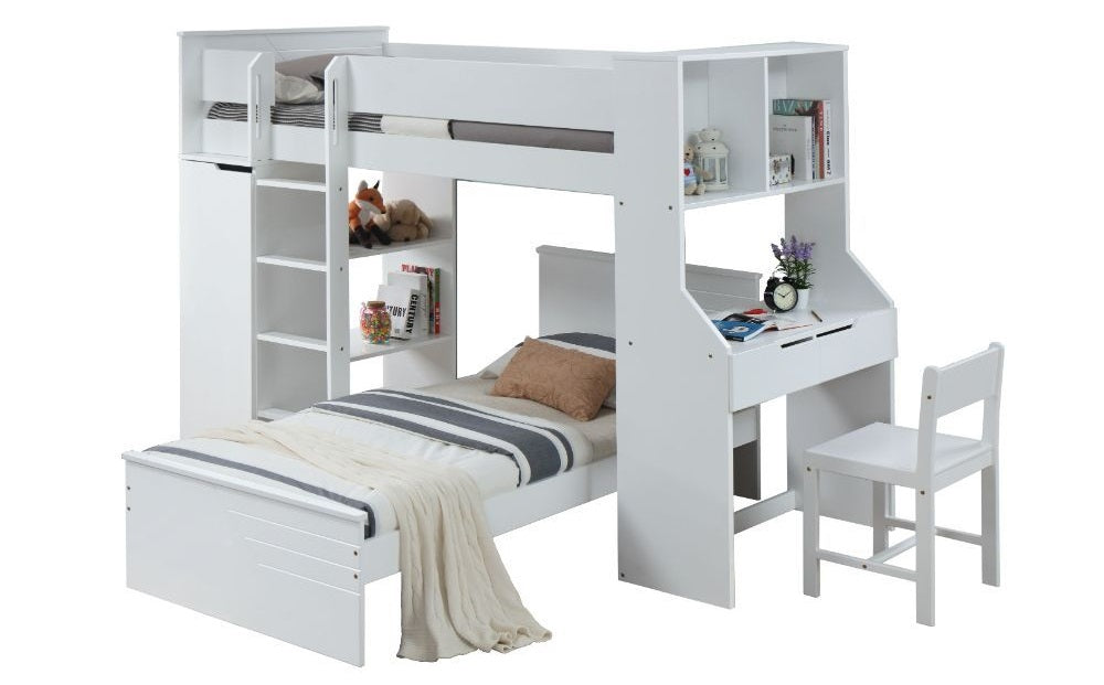 Acme 38060 Harriet bee fallinerlia ragna white finish wood twin loft bed with desk and drawers