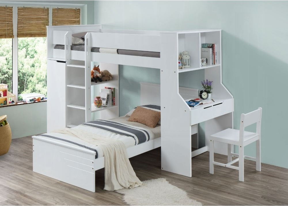Acme 38060 Harriet bee fallinerlia ragna white finish wood twin loft bed with desk and drawers