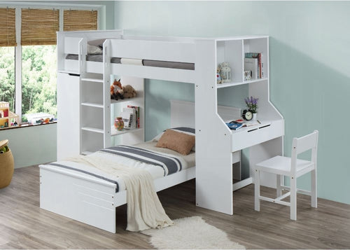 Acme 38060 Harriet bee fallinerlia ragna white finish wood twin loft bed with desk and drawers