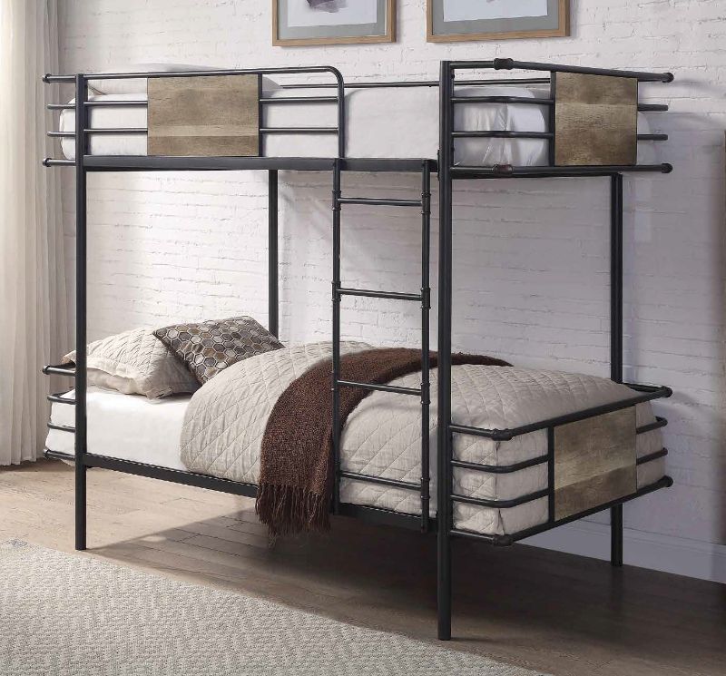 Acme 38130 Harriet bee donnan deliz gunmetal finish metal frame twin over twin bunk bed set