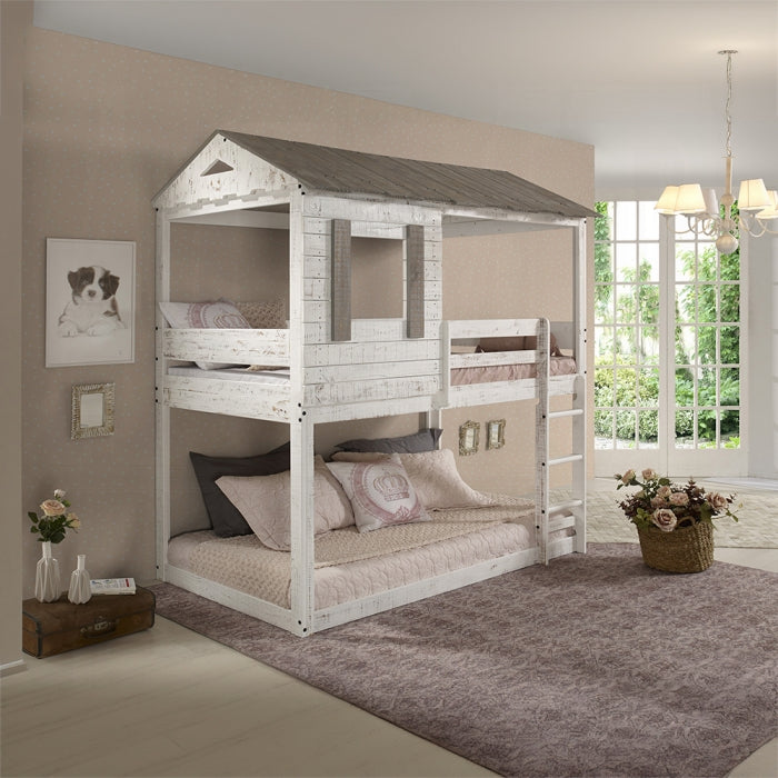 Acme 38135 Darlene cottage weathered rustic white finish wood twin over twin bunk bed harper orchard sarkis