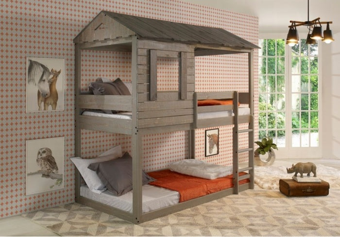 Acme 38140 Zoomie kids mila darlene cottage weathered rustic grey finish wood twin over twin bunk bed