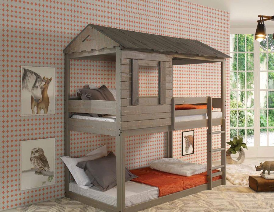 Acme 38140 Zoomie kids mila darlene cottage weathered rustic grey finish wood twin over twin bunk bed