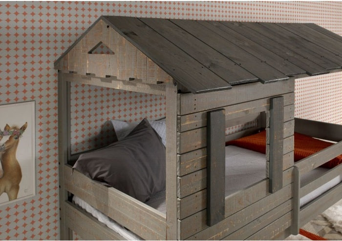 Acme 38140 Zoomie kids mila darlene cottage weathered rustic grey finish wood twin over twin bunk bed