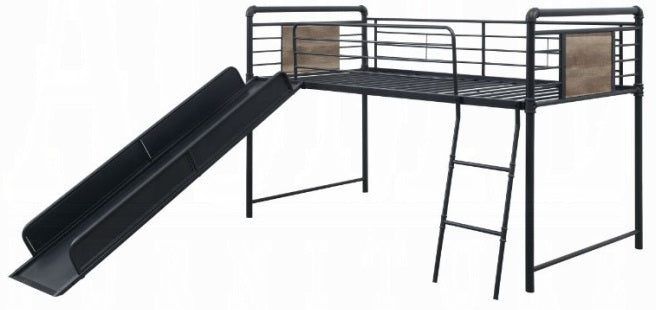 Acme 38315 Wildon home cordelia twin loft bed sandy black dark bronze hand rubbed finish tubular with slide