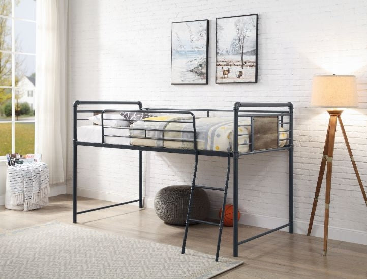 Acme 38315 Wildon home cordelia twin loft bed sandy black dark bronze hand rubbed finish tubular with slide