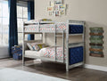 Acme 38330 Harriet bee chula varian silver finish wood twin over twin bunk bed set blue velvet tufted ends