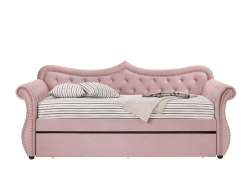 Acme 39420 Alcott hill armijo adkins pink velvet fabric day bed with pull out trundle